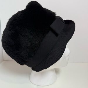 Black Fur Vintage Bucket Style Hat
